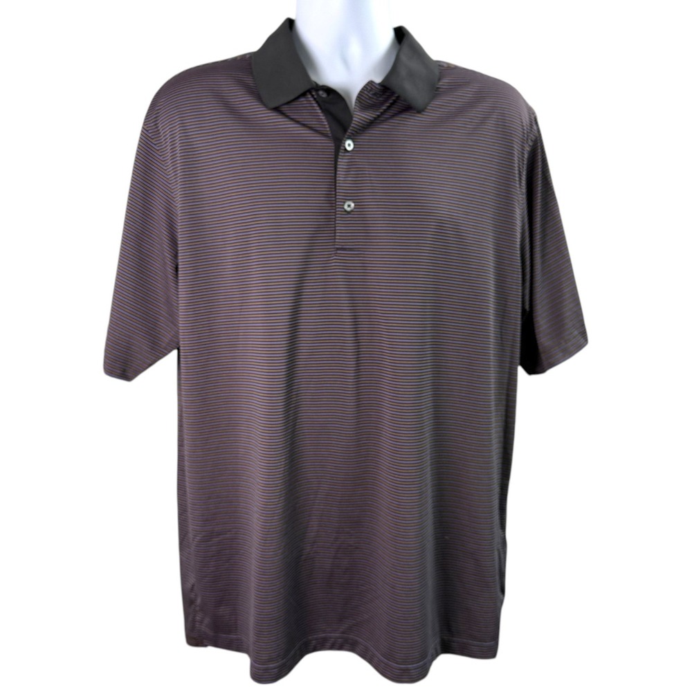 Donald Ross Mens Golf Polo Shirt Sz L Black Gold Purple Striped Performance
